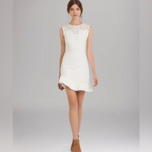Maje Lace Inset Asymmetrical Mini Dress